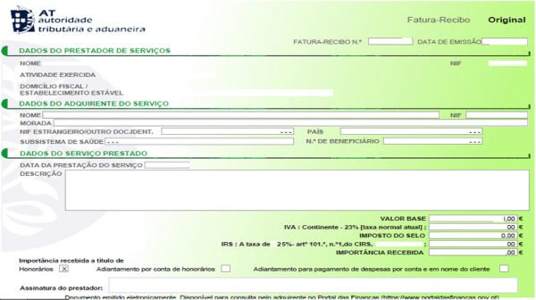 Modelo de emissão de Recibos Verdes